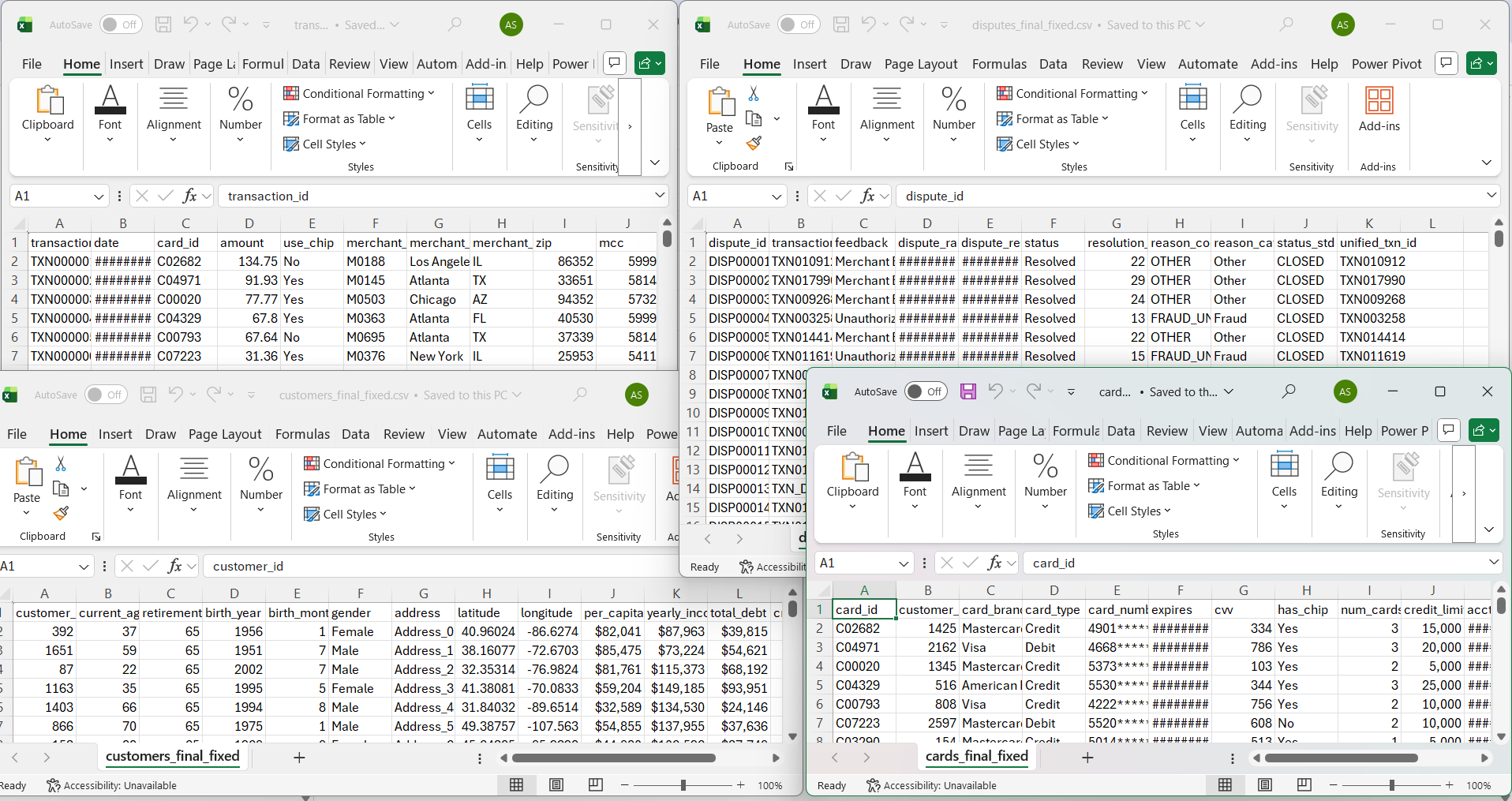 Raw/siloed dispute data